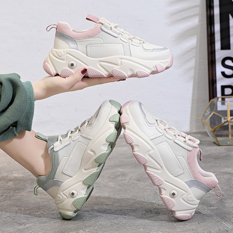 Sports style women's 2021 spring new trendy mesh breathable thick-soled increased sports casual shoes women