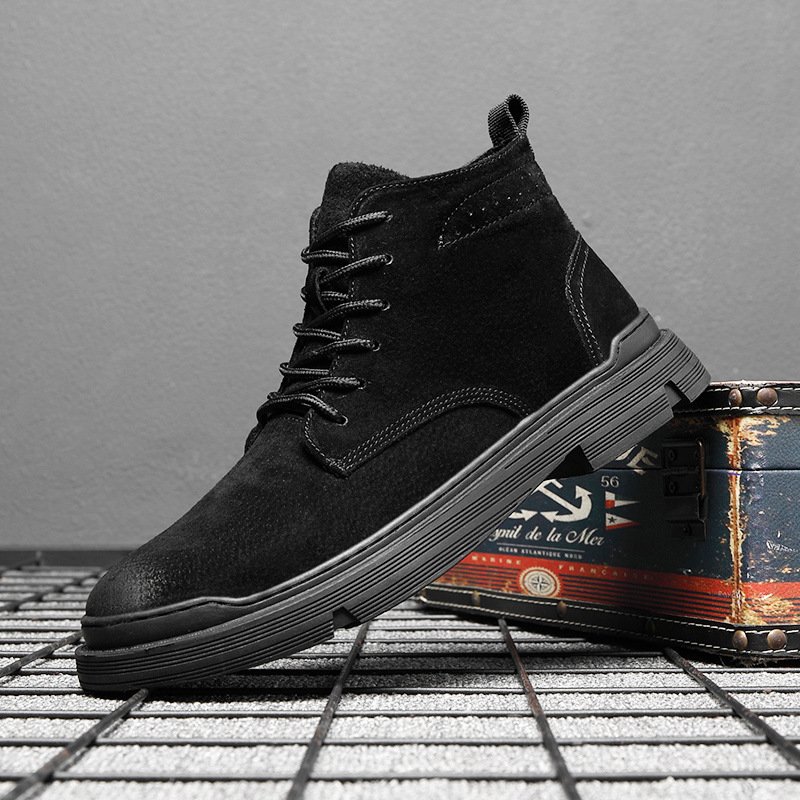Martin shoes leather men's shoes high-top men's autumn and winter leather Martin boots 2021 new plus velvet warm boots men's trend