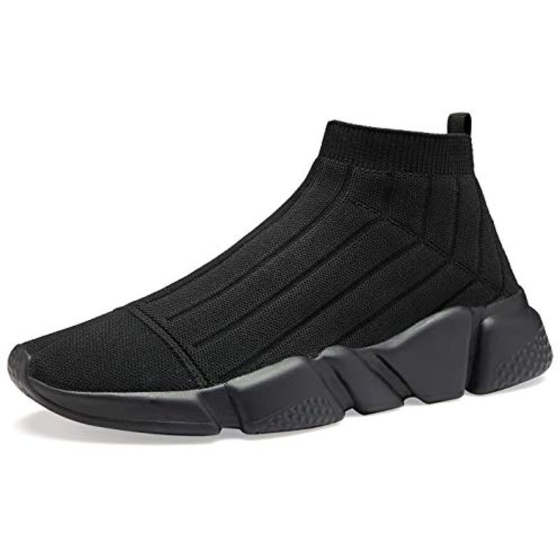 Santiro Men's Running Shoes Breathable Knit Slip On Sneakers Lightweight Athletic Shoes Casual Sports Shoes All Black 1